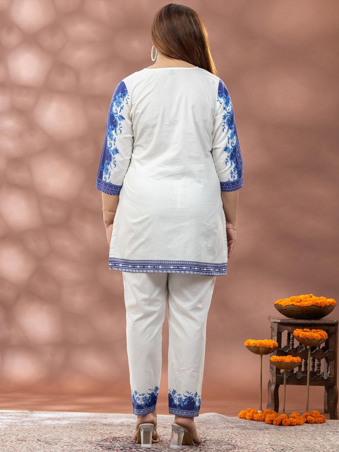 Tunik Bercetak Mamicha Indigo Royale Dengan Palazzo Co-Ords