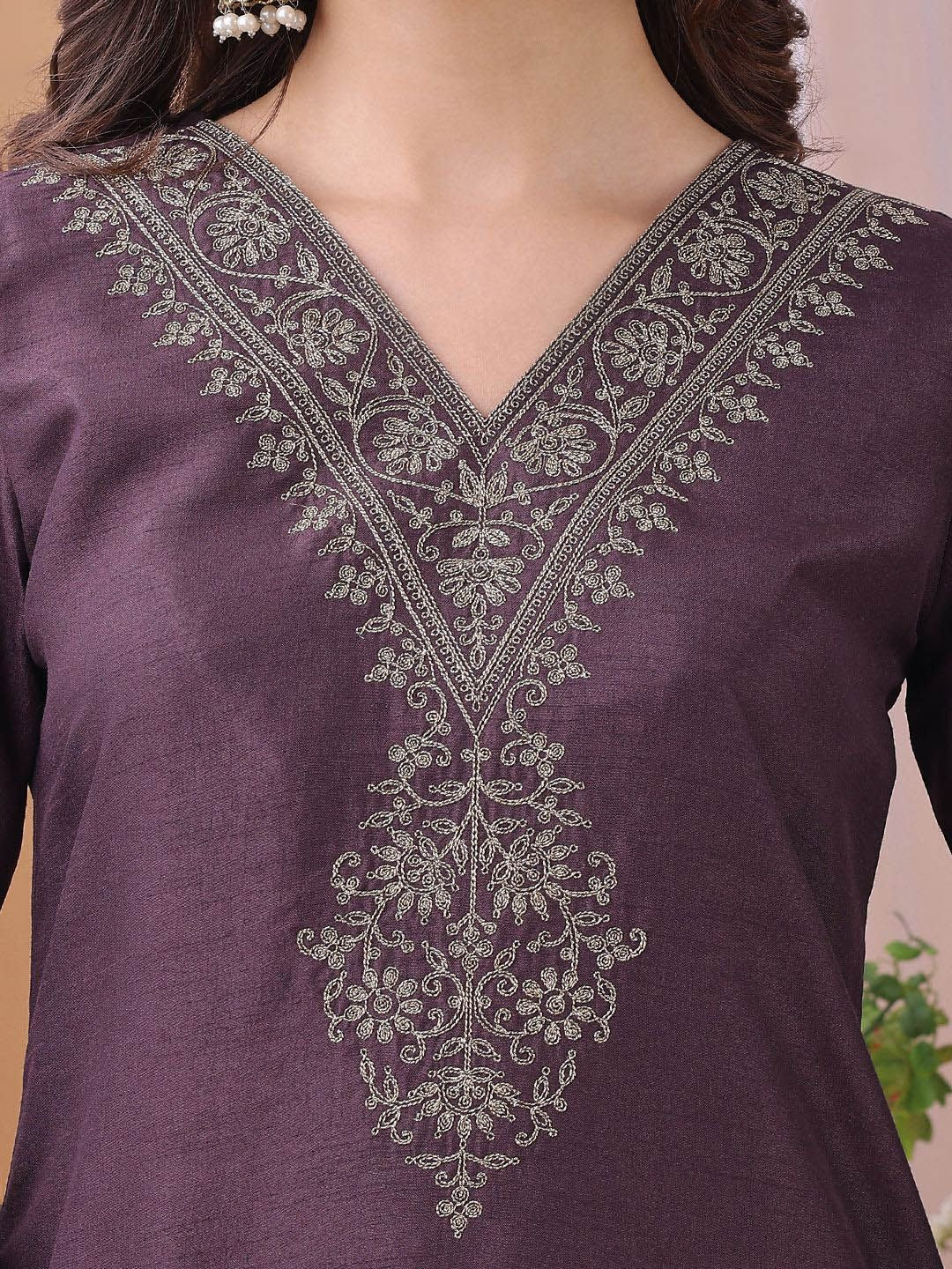 KALINI Yoke Design Sequinned Straight Kurta With Trousers And Dupatta