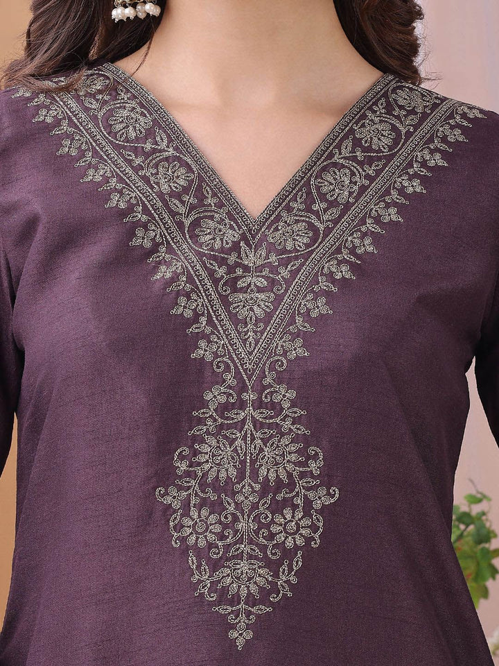 KALINI Yoke Design Sequinned Straight Kurta With Trousers And Dupatta