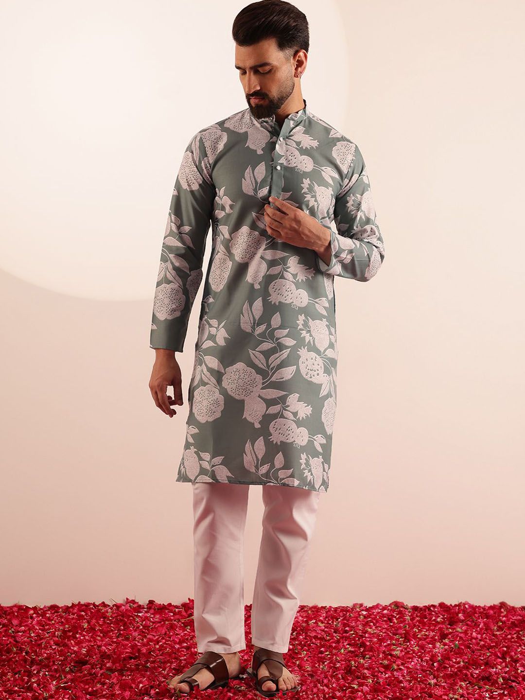Anouk Men Floral Printed Regular Kurta with Pyjamas