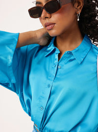 DressBerry Satin Spotlight Chic Blouson Shirt Style Crop Top
