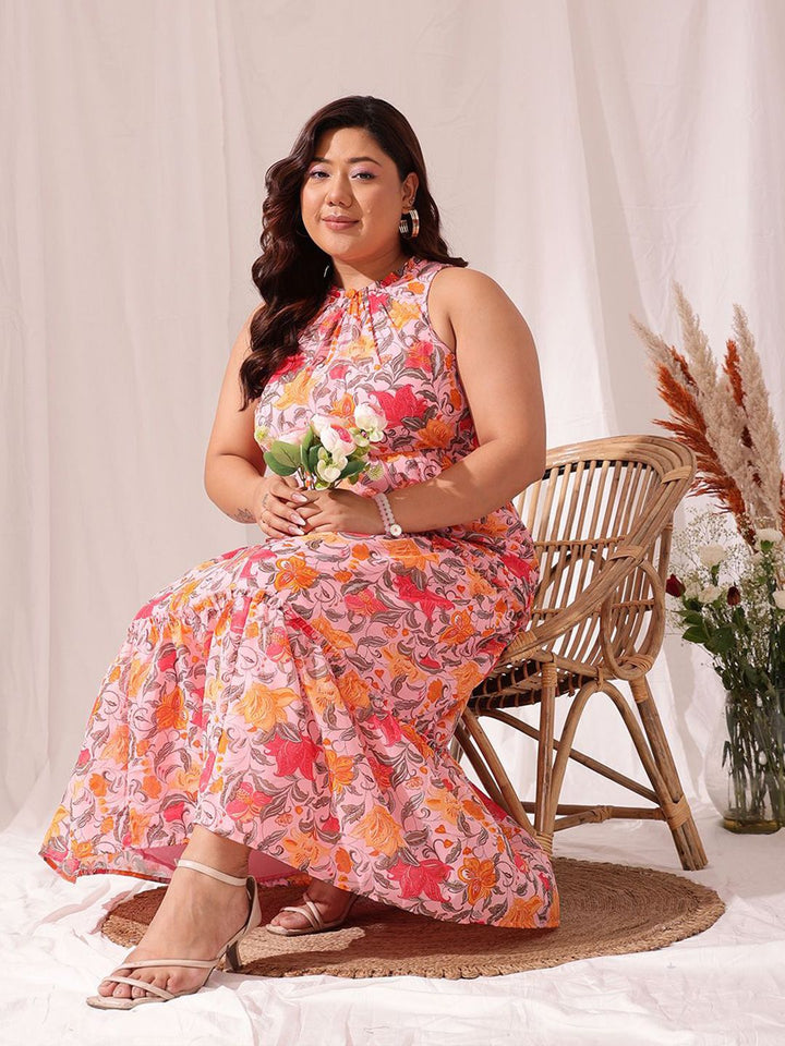CURVY STREET Plus Size Floral Printed Sleeveless MaxiDress