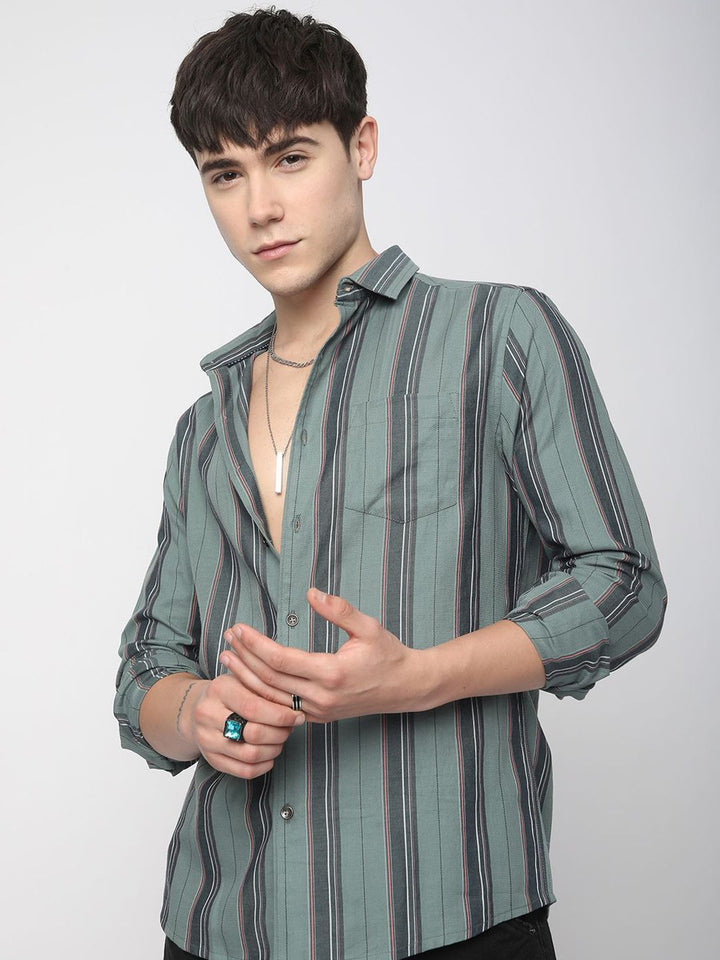 VASTRADO Men Classic Slim Fit Multi Stripes Opaque Striped Casual Shirt