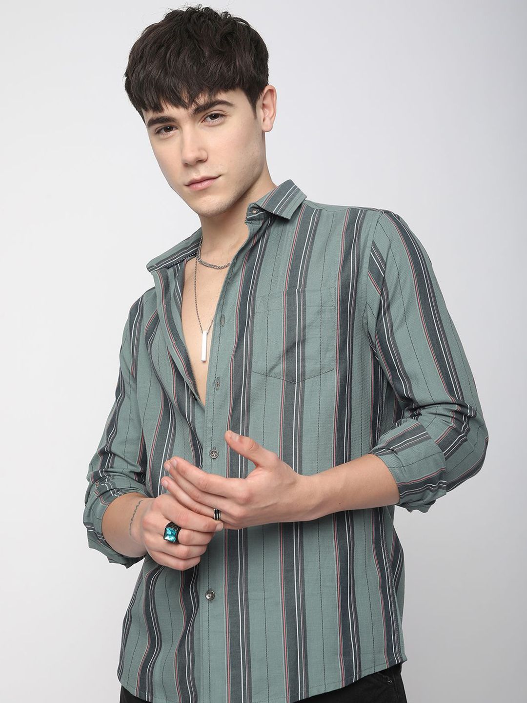 VASTRADO Men Classic Slim Fit Multi Stripes Opaque Striped Casual Shirt