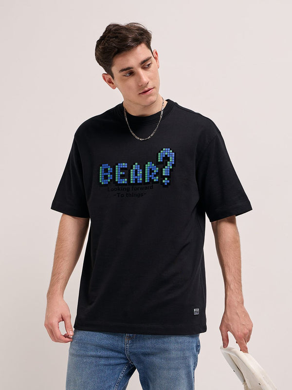 THE BEAR HOUSE Men Typography Printed Round Neck Pure Cotton Oversized T-shirt