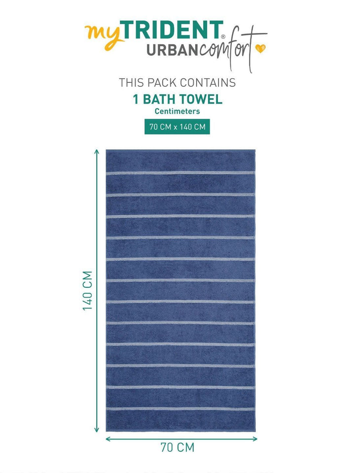 MYTRIDENT Blue & White Striped Cotton 450 GSM Bath Towel