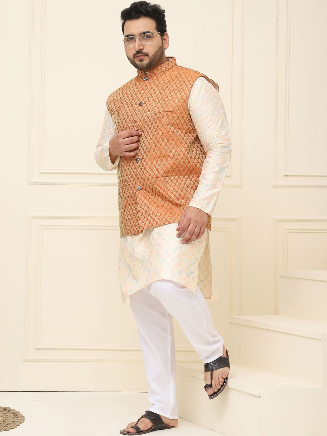 SOJANYA PLUS Men Printed Nehru Plus Size Jacket