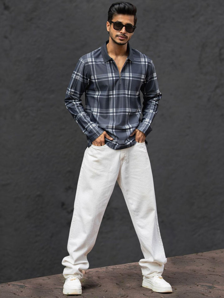 Powerlook Men Checked Polo Collar T-shirt