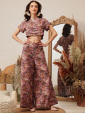 Quiero Floral Printed Boat Neck Top dengan Palazzos