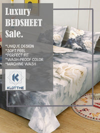 KLOTTHE Cream & Grey Floral Printed Flat 300 TC King Double Bedsheet With 2 Pillow Cover