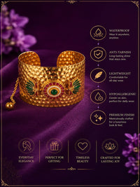 Gelang Cuff Bertampal Batu Tiruan PANASH Bersalut Emas