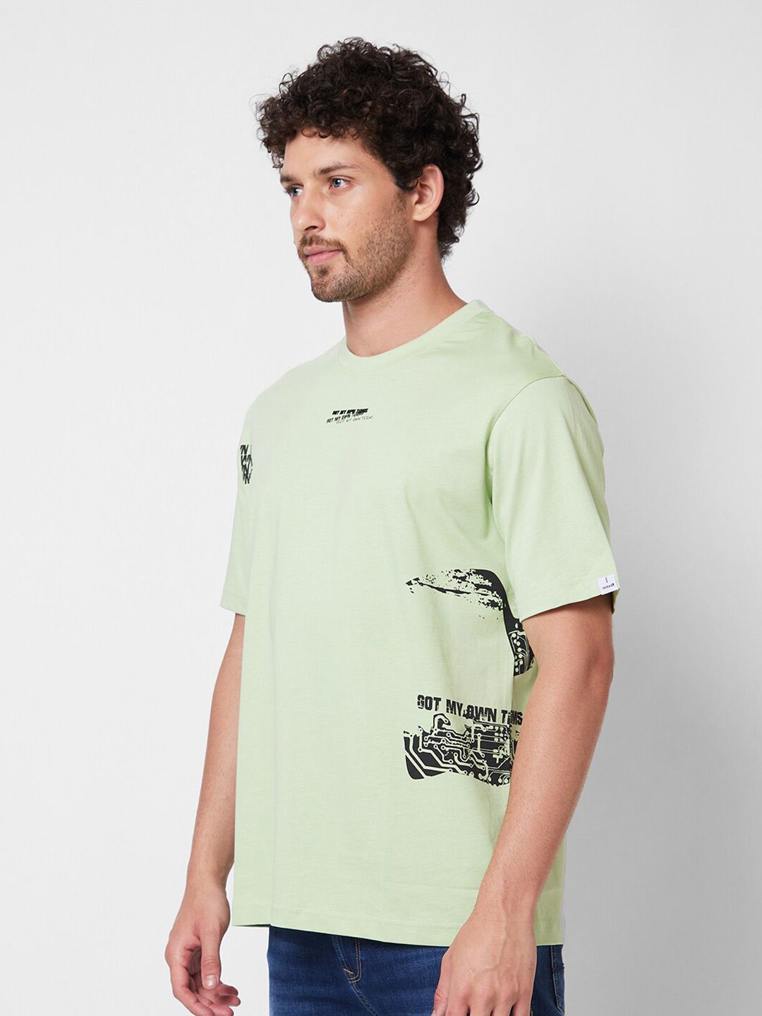 SPYKAR Graphic Printed Round Neck Relaxed Fit Cotton T-shirt