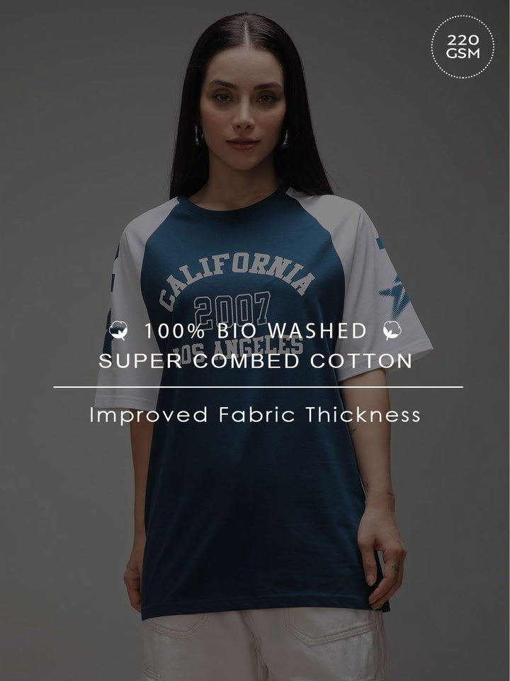 DILLINGER Women Raglan Sleeve Oversized Crew Neck Varsity Printed Tshirt