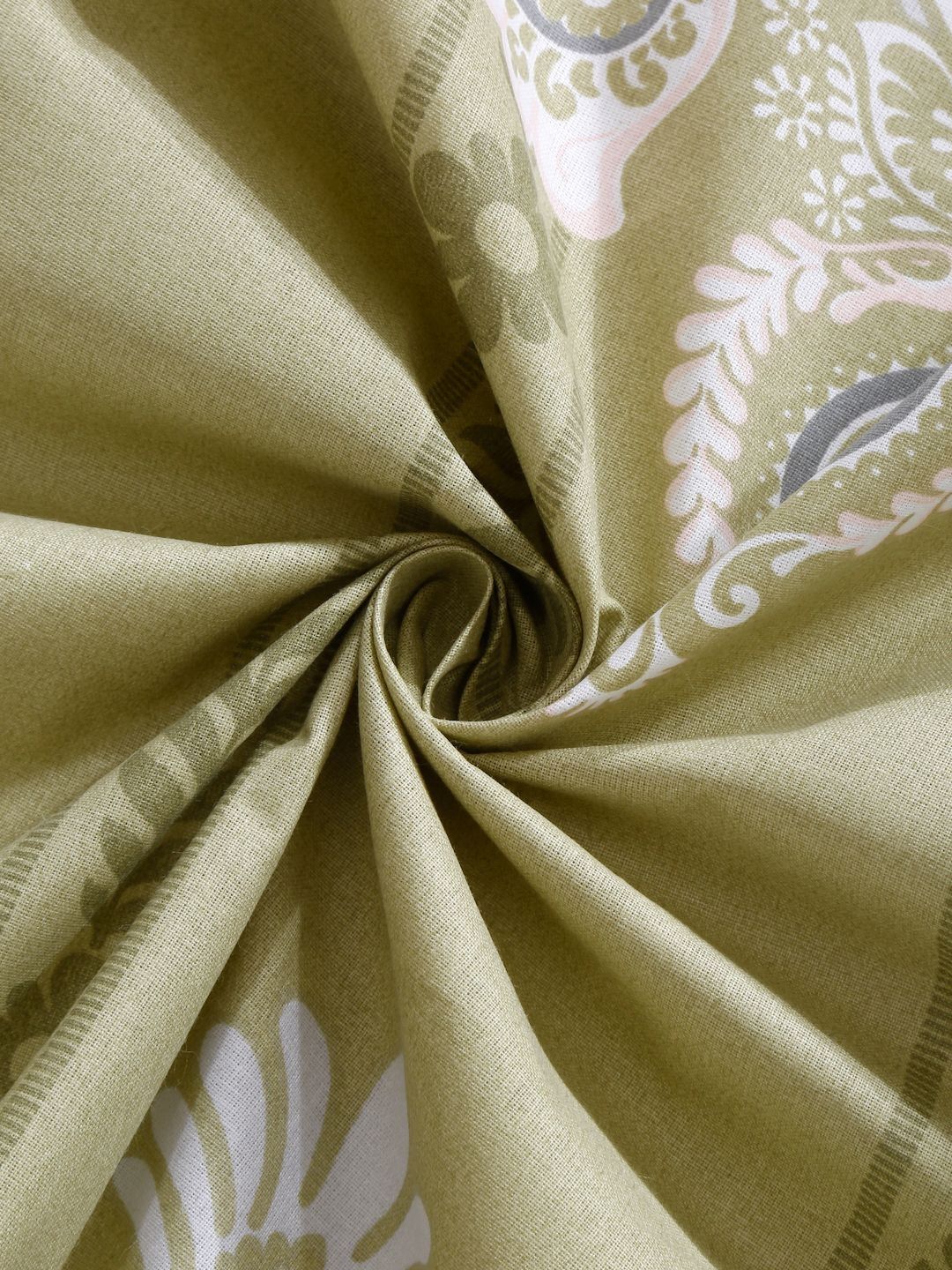 Myntra Elegant Homes Olive Ethnic Motifs Pure Cotton 400 TC Fitted King Superfine Bedsheet with 2 Pillow Covers-250 x 225 cm