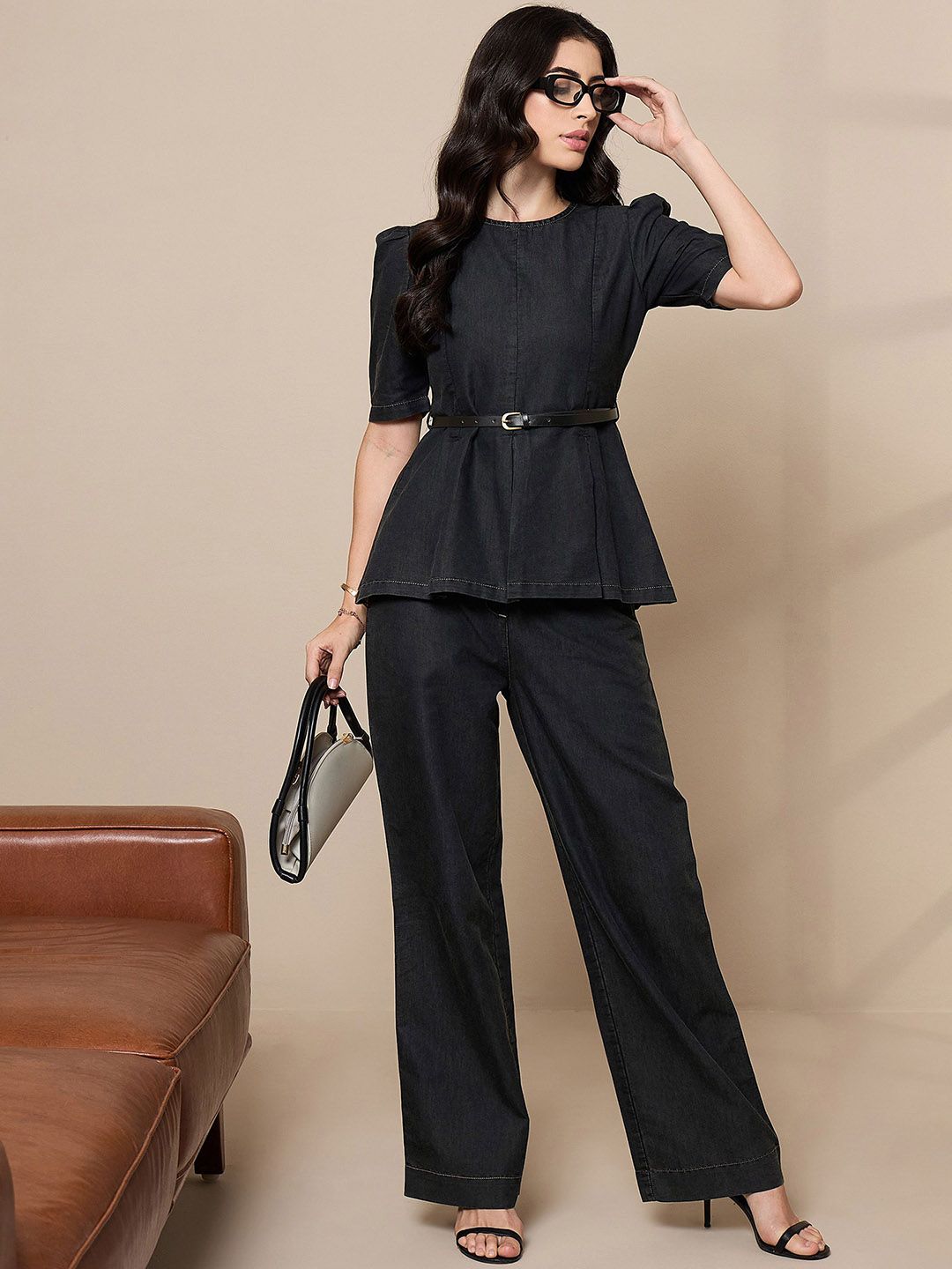 SASSAFRAS worklyf Pure Cotton Peplum Top With Straight Trouser