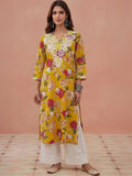 House of Chikankari Women Floral Printed Thread Work Floral Kurta