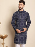 Anouk Men Navy Blue Geometric Printed Thread Work Kurta