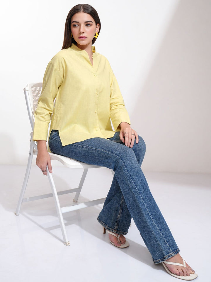 Tokyo Talkies Women Button Down Drop Shoulder Cotton Shirt