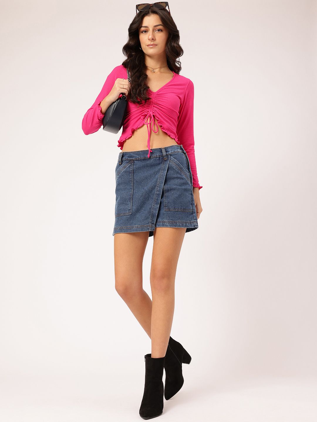 DressBerry Euphoria Essence Ruched Ruffled Textured Knit Crop Top