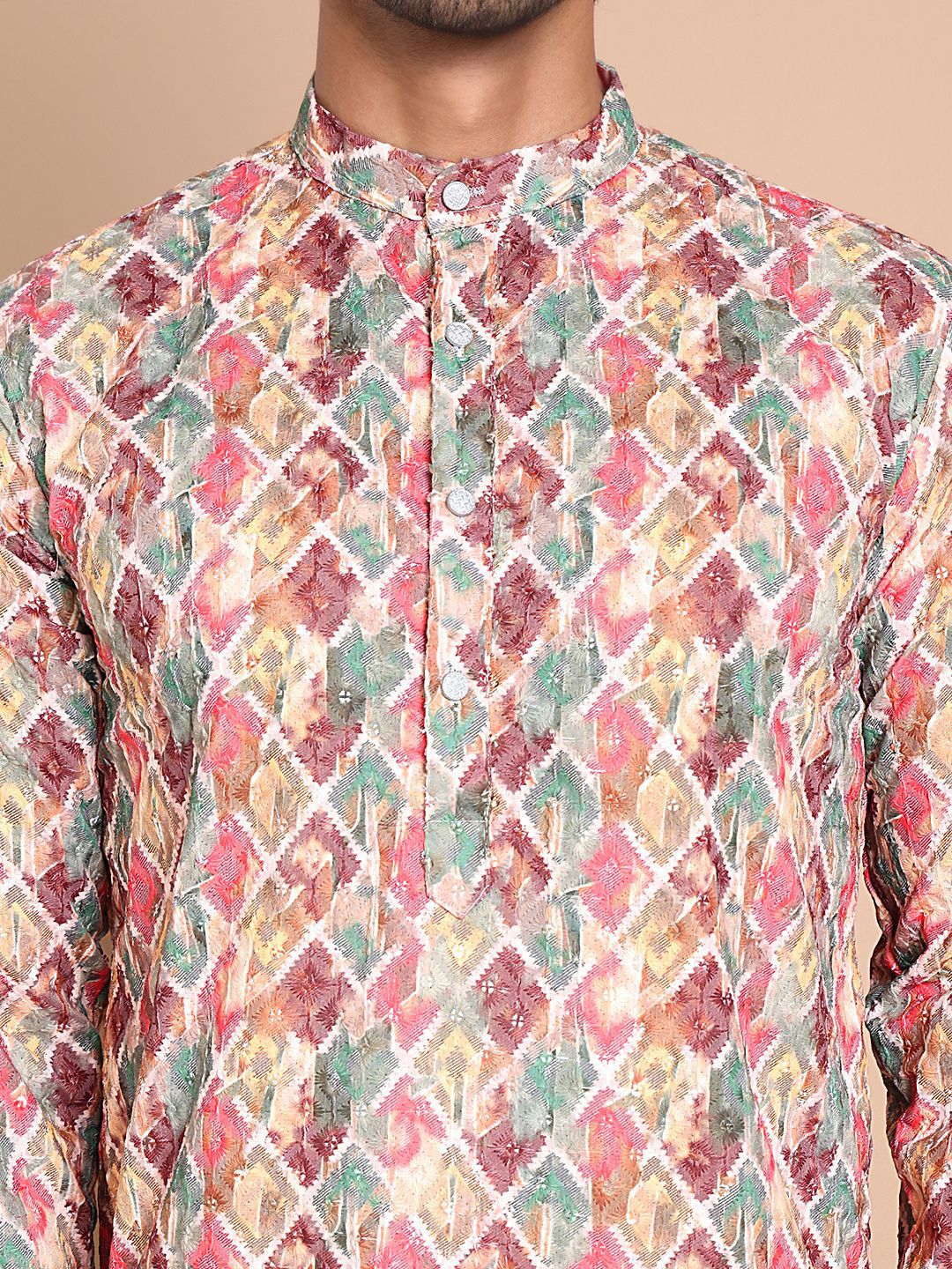 Jompers Men Printed Regular Chikankari Pure Cotton Kurta with Pyjamas