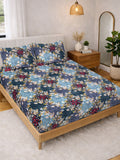 KLOTTHE Blue & White Printed 300 TC Double Bedsheet With 2 Pillow Covers- 2.5 m x 2.25 m
