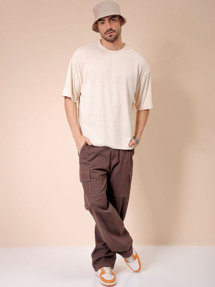 The Indian Garage Co Men Self Design Round Neck Oversized T-shirt