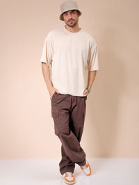 The Indian Garage Co Men Self Design Round Neck Oversized T-shirt