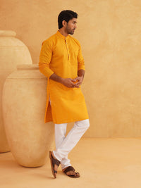 SOJANYA Geometric Embroidered Mandarin Collar Pure Cotton Straight Kurta