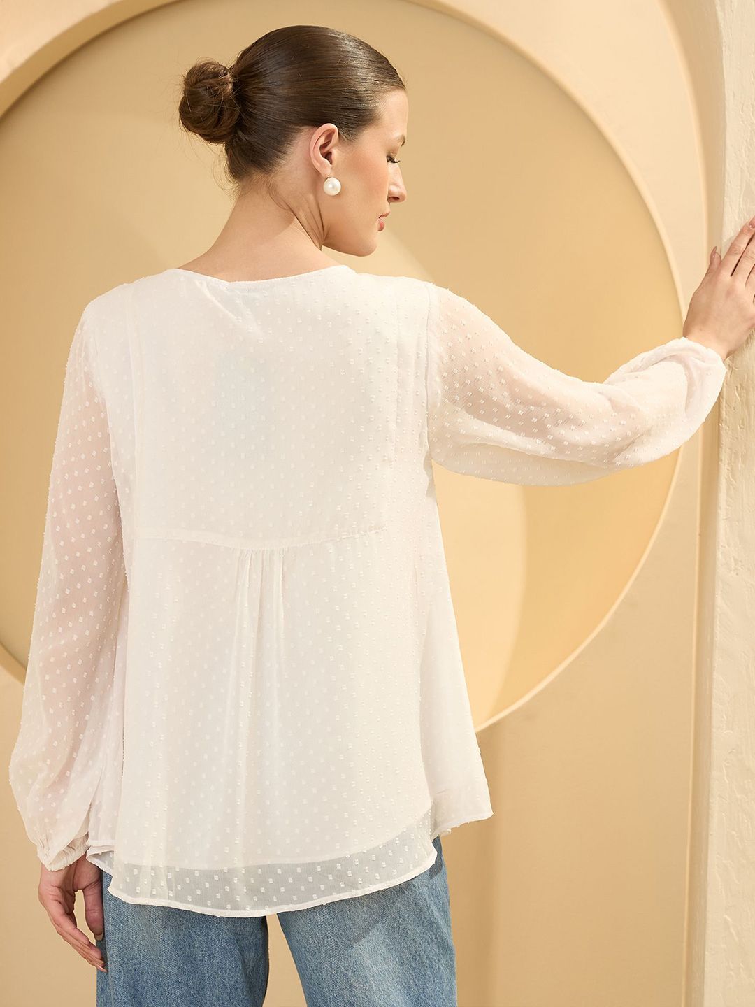 Antheaa Embroidered Self Design Chiffon Empire Top