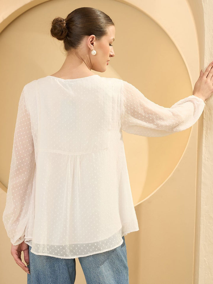 Antheaa Embroidered Self Design Chiffon Empire Top