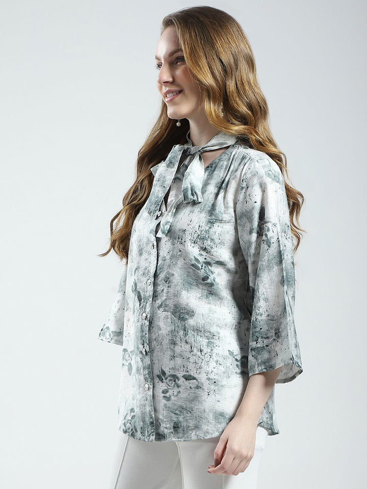 Monte Carlo Printed Tie-Up Neck Shirt Style Top