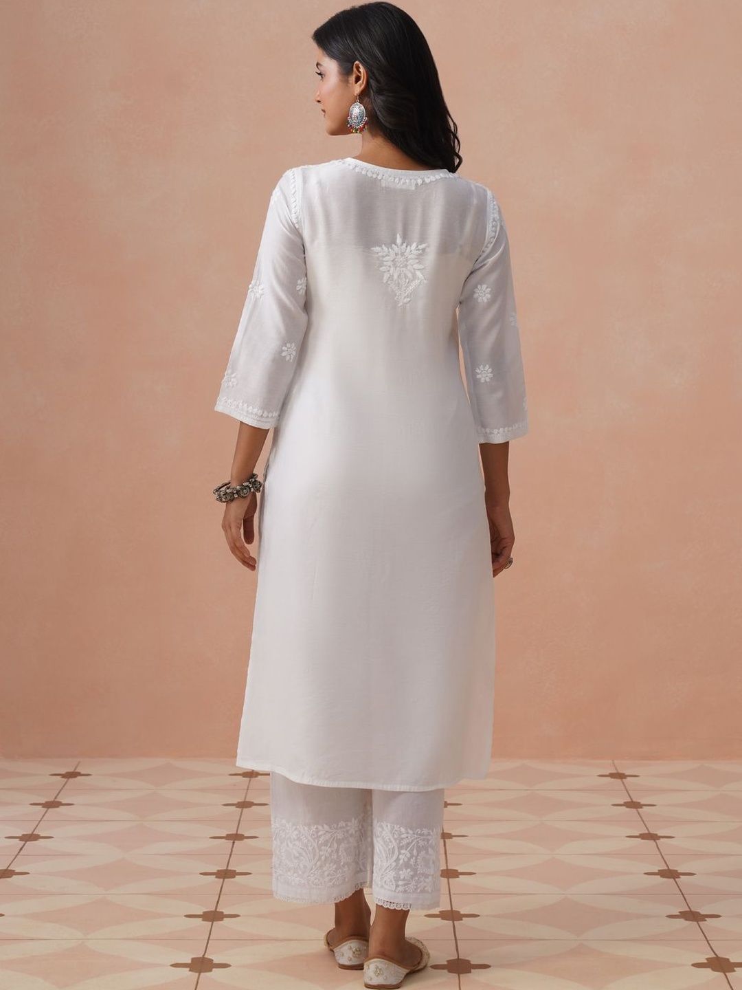 House of Chikankari Women Ethnic Motifs Embroidered Chikankari White Romance Kurta
