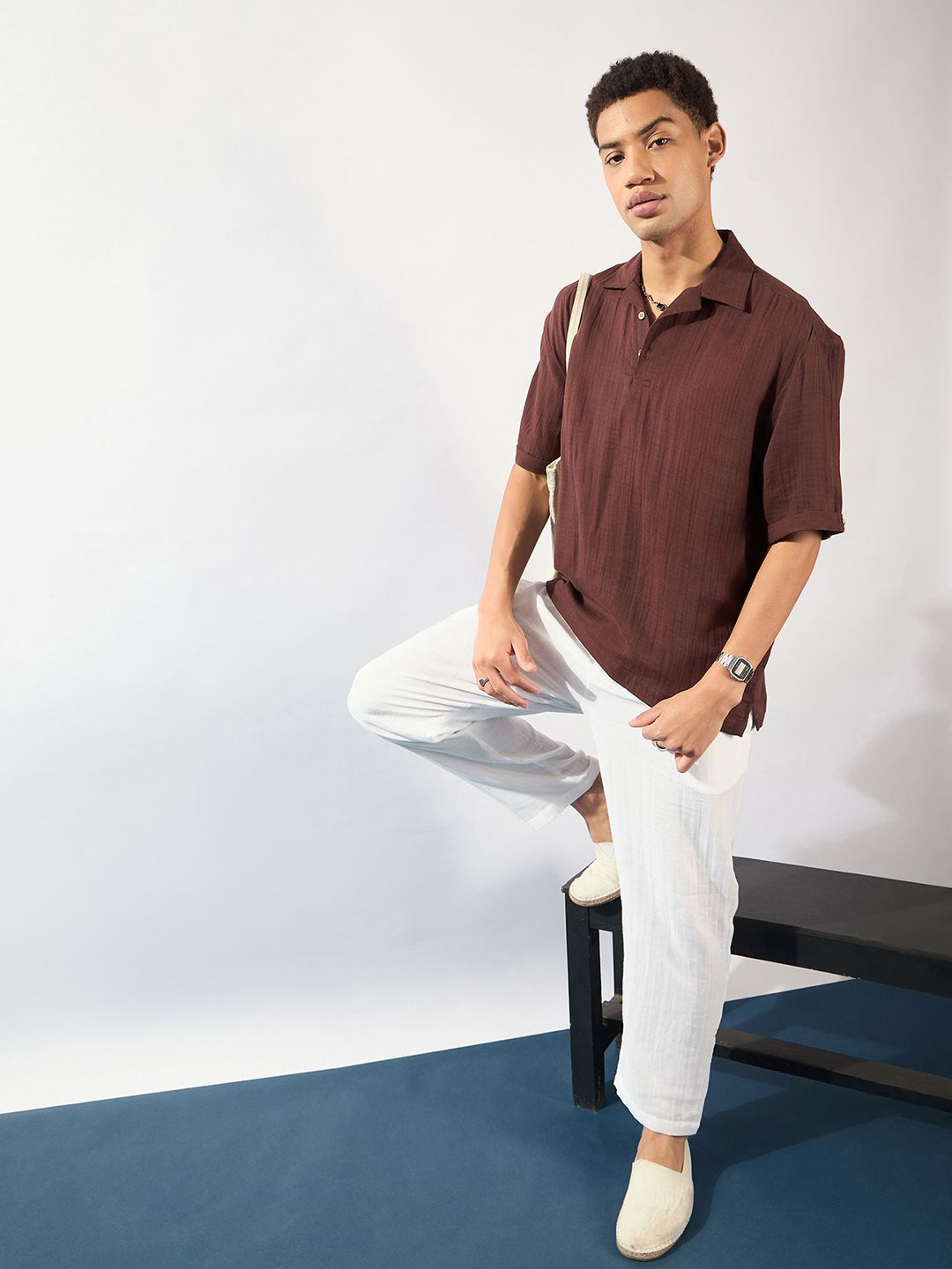 DENNISON Comfort Double Gauge Oversized Cotton Opaque Casual Shirt