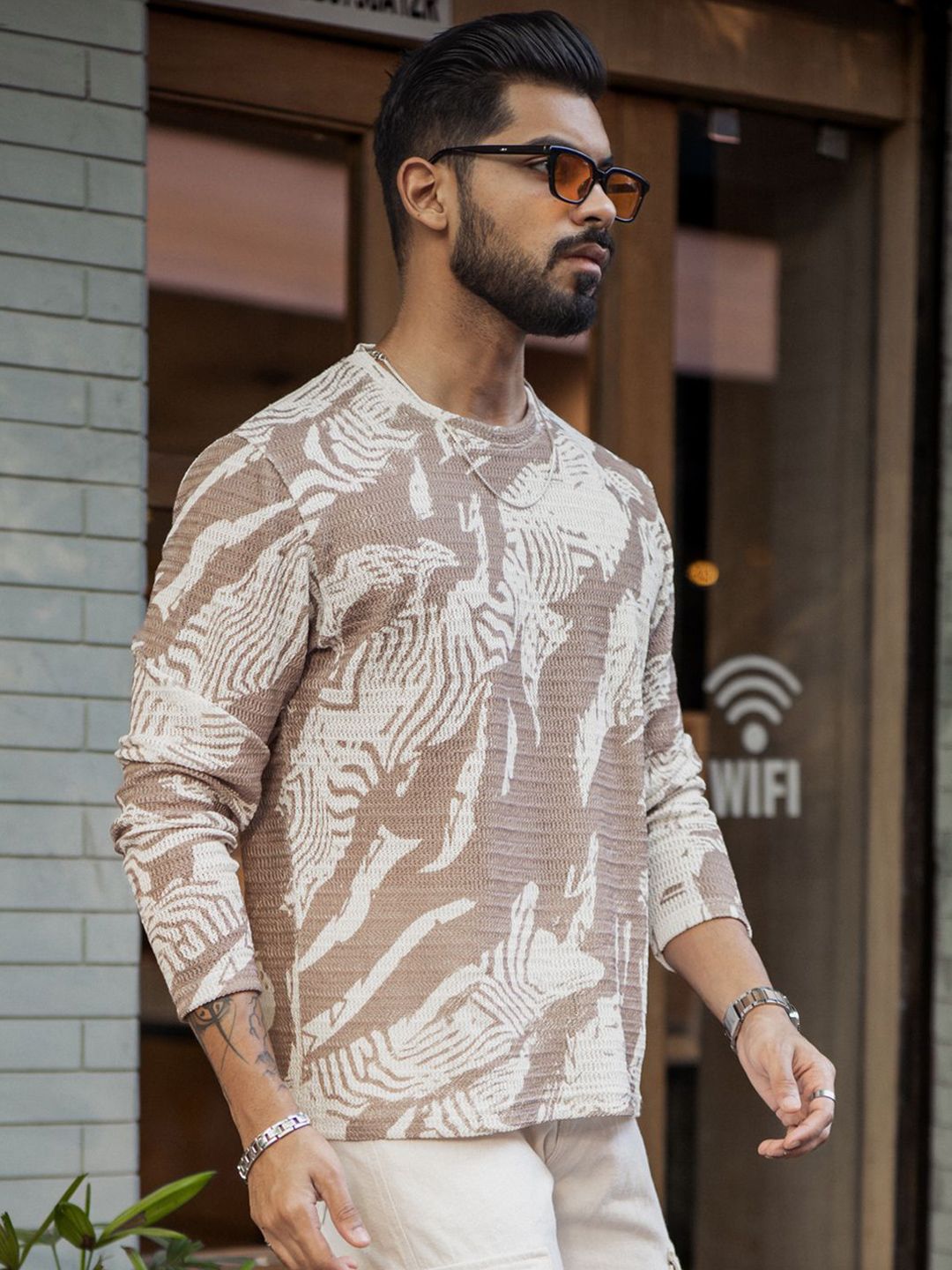 Powerlook Men Abstract Printed Round Neck T-shirt