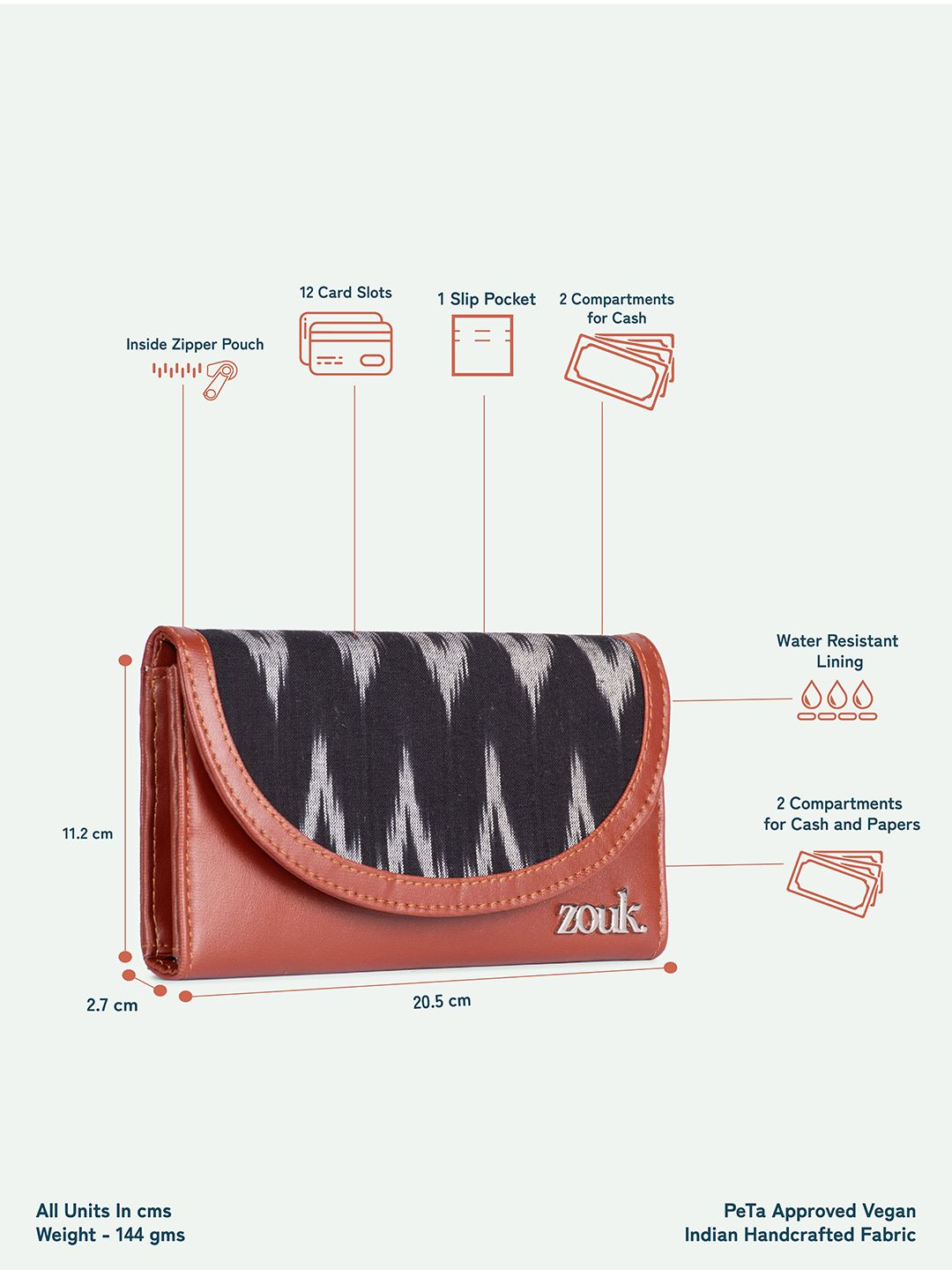 ZOUK Women Printed Ikat Wave Kyra Leather Envelope Wallet