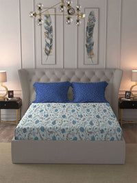 MYTRIDENT Coromandel Blue Dusk & Dawn Flat 144TC Queen Cotton Bedsheet Set