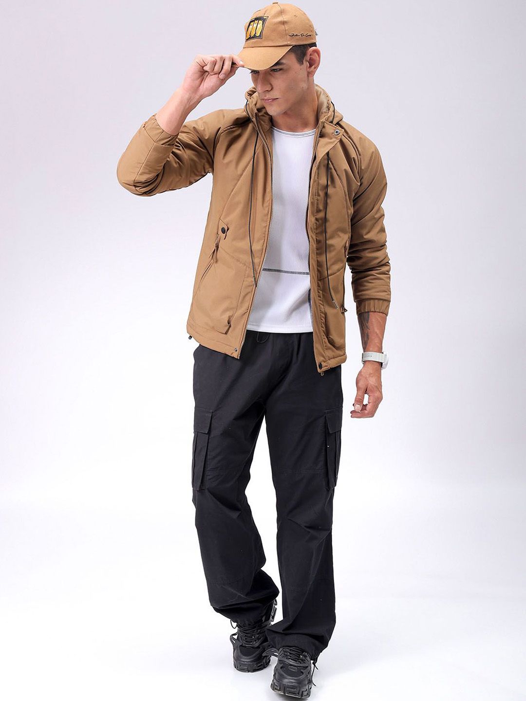 The Indian Garage Co Men Hooded Solid Puffer Utility Jacket