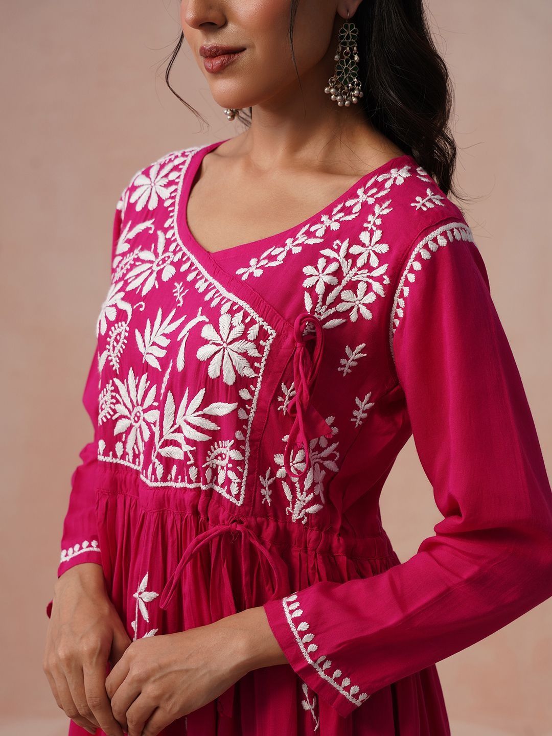 Kurta Kerja Benang Sulam Bunga Rumah Wanita Chikankari