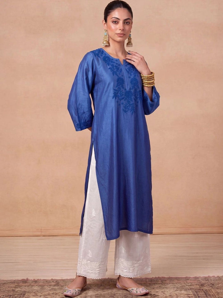 House of Chikankari Women Embroidered Thread Work Chanderi Silk Kurta