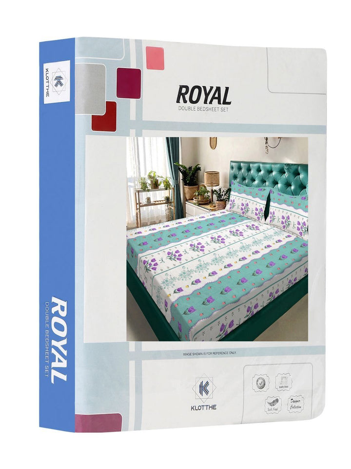 KLOTTHE Green Floral Polycotton 300 TC King Fine Bedsheet with 2 Pillow Covers-98 x 89 inches