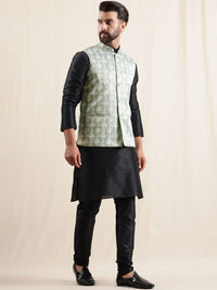 Anouk Mandarin Collar Straight Kurta With Pyjamas & Nehru Jacket