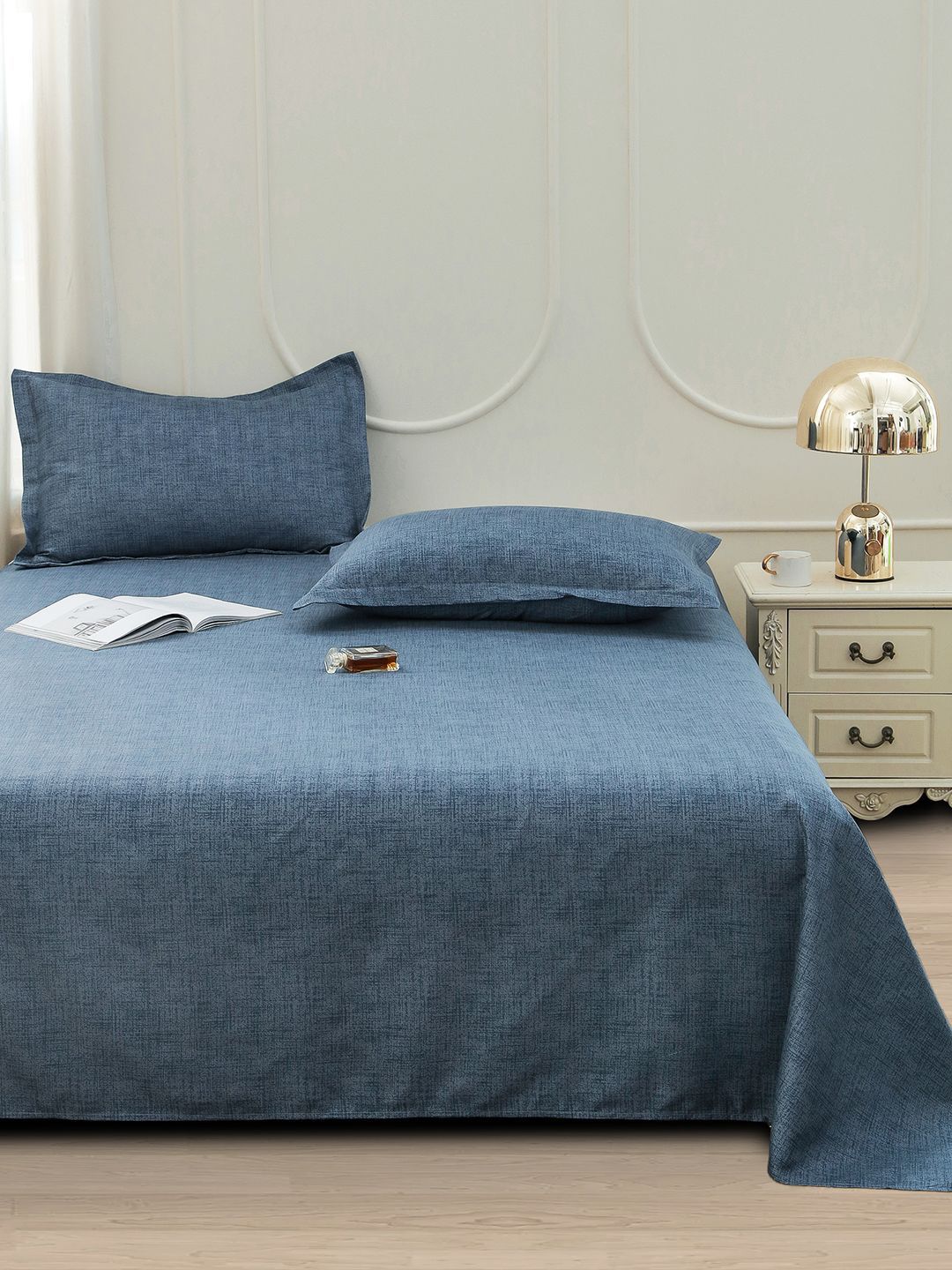 Story@home Blue Abstract Printed 240 TC Satin Finish Queen Bedsheet Set