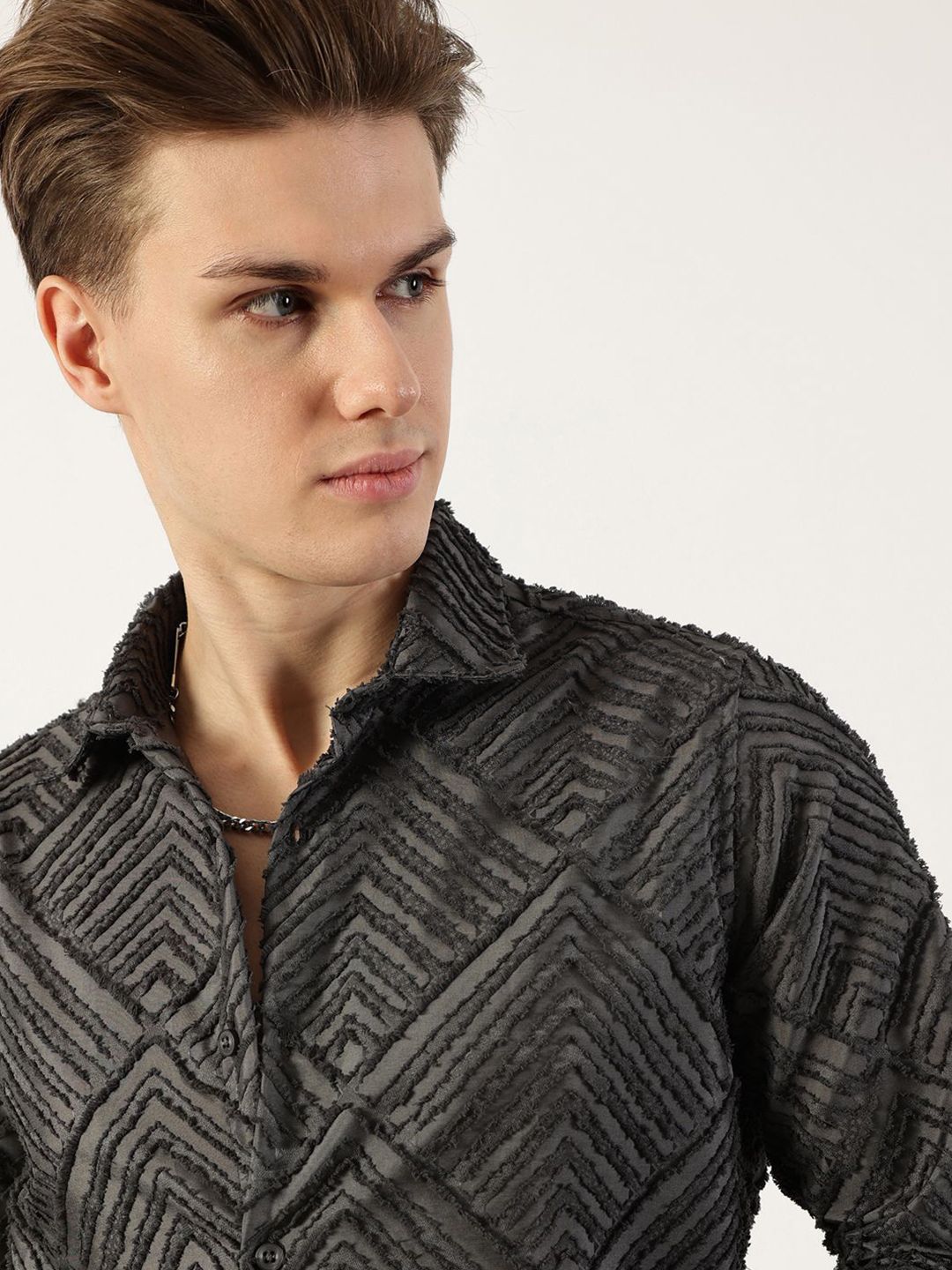 Thomas Scott Men Premium Spread Collar Textured Solid Slim Fit Casual Shirt