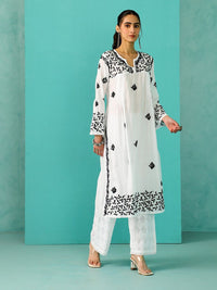 Rumah Wanita Chikankari Kapas Putih Chikankari Sulam Kurta