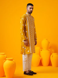 SOJANYA LUXE Floral Embroidered Mandarin Collar Sequinned Straight Kurta With Trouser