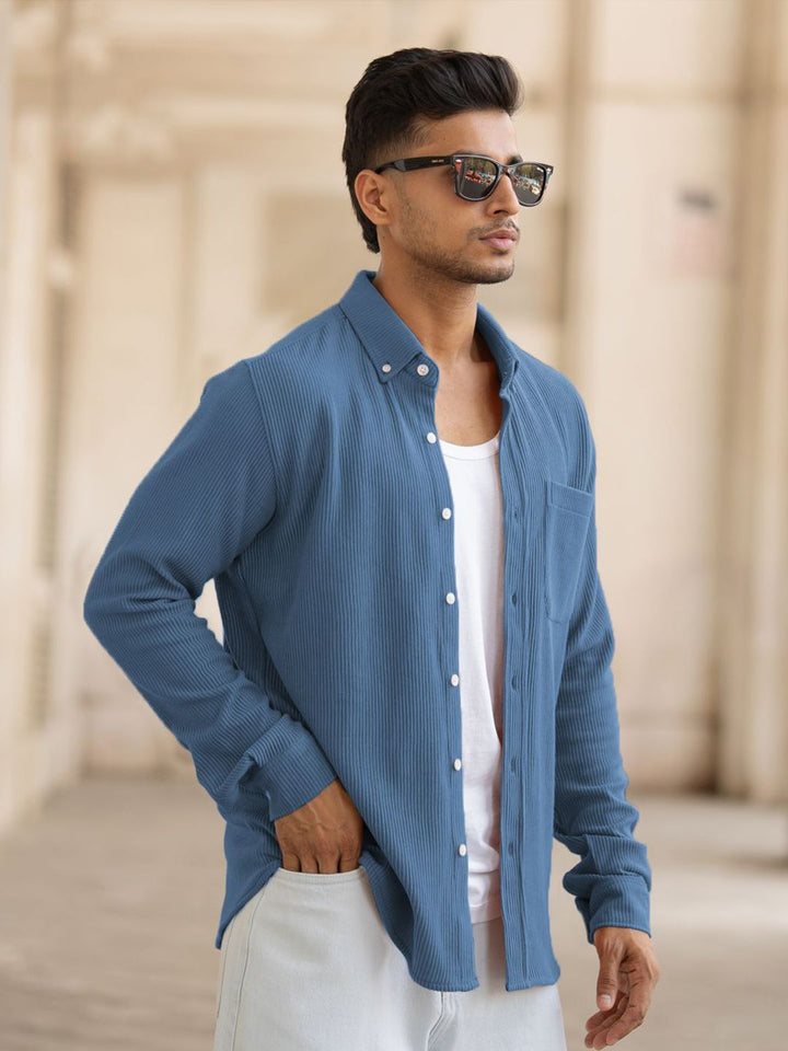 Powerlook Men Textured Spread Collar Cotton Casual Shirt