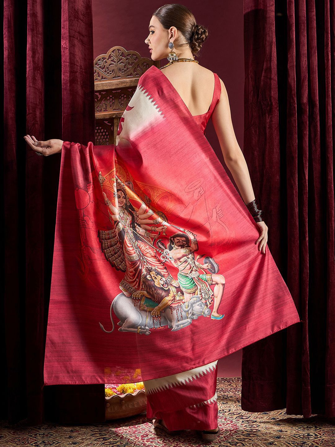 Saree mall Durga Puja Ethnic Motifs Silk Blend Garad Sarees