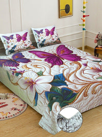 KLOTTHE Purple & White Printed 400TC Double Bedsheet With 2 Pillow Covers-98.4 x 88.5 Inch