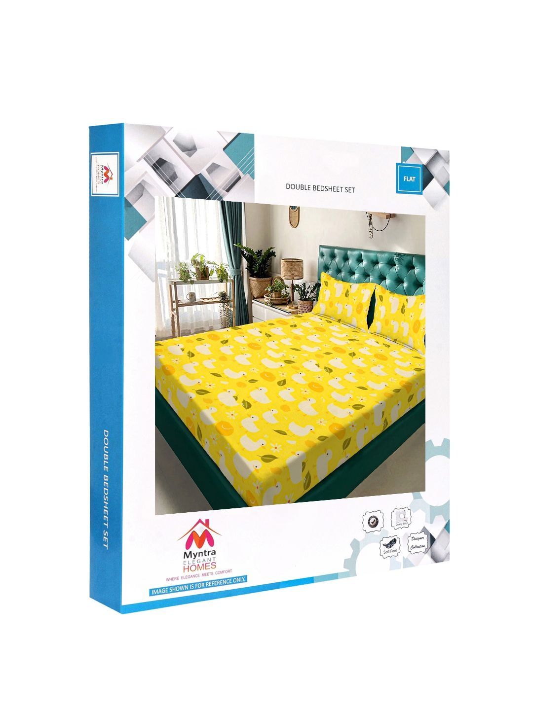 Myntra Elegant Homes Yellow & White Cartoon Characters 300 TC King Bedsheet with 2 Pillow Covers