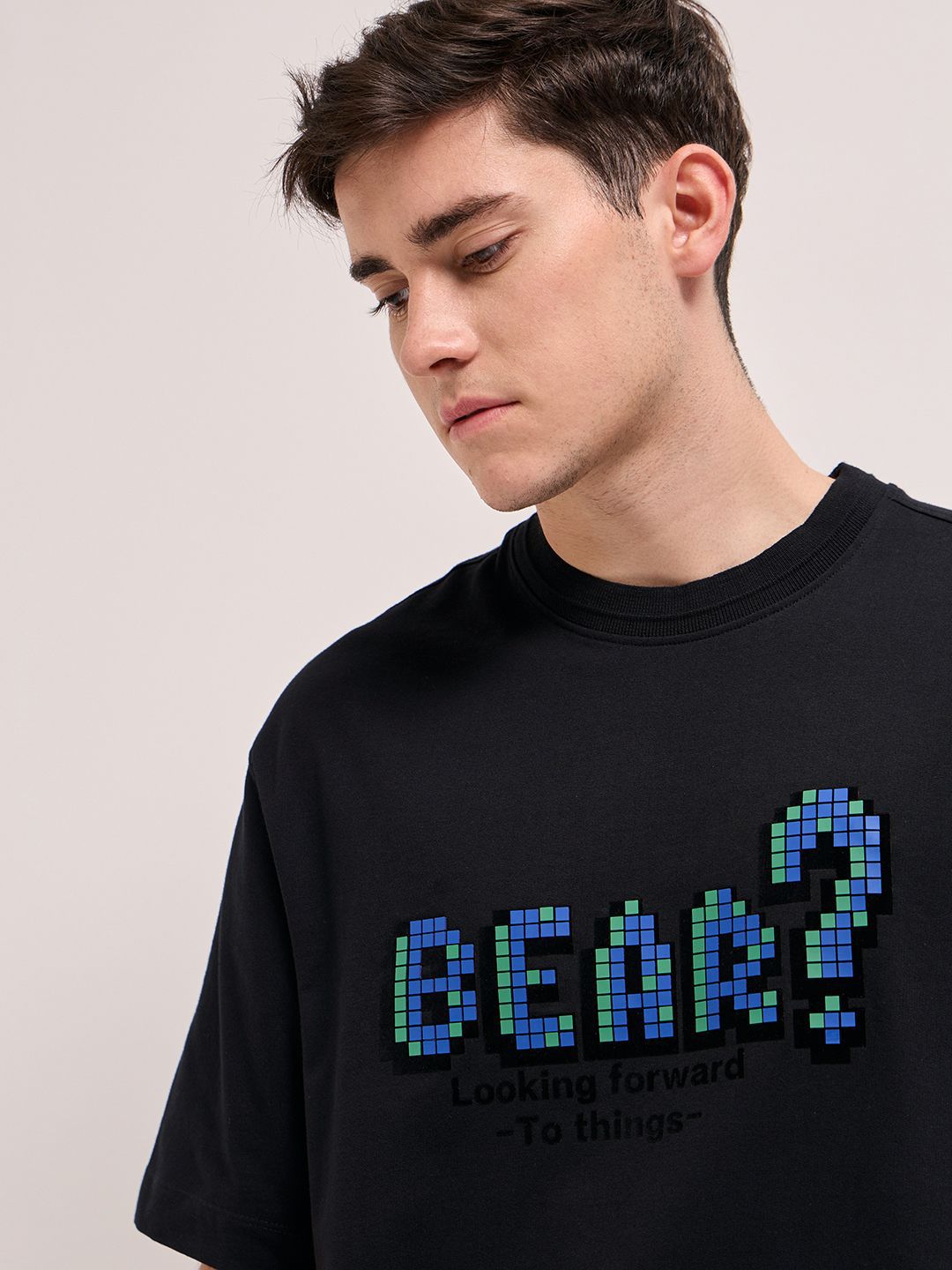 THE BEAR HOUSE Men Typography Printed Round Neck Pure Cotton Oversized T-shirt
